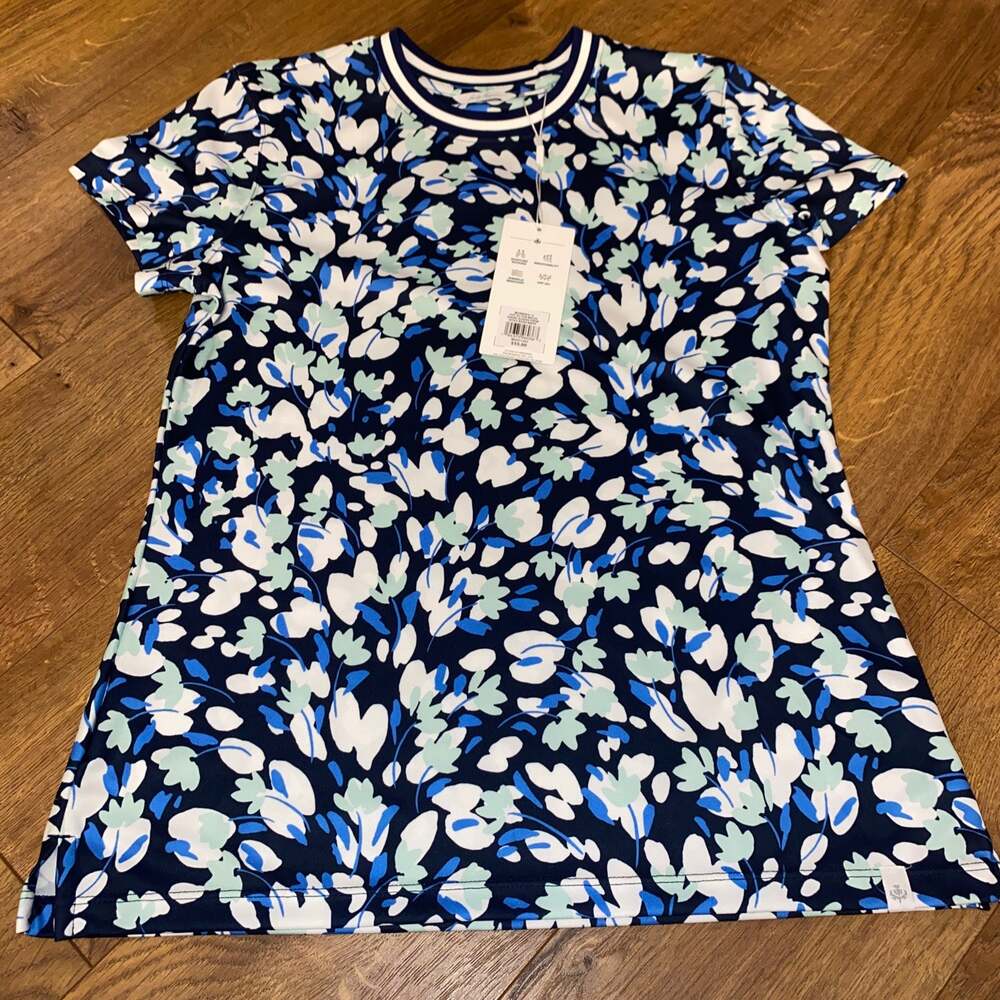 Lady Hagen NEW Womens Off to the Races Crew Fashion Shirt Ditsy Duds Navy Small‎